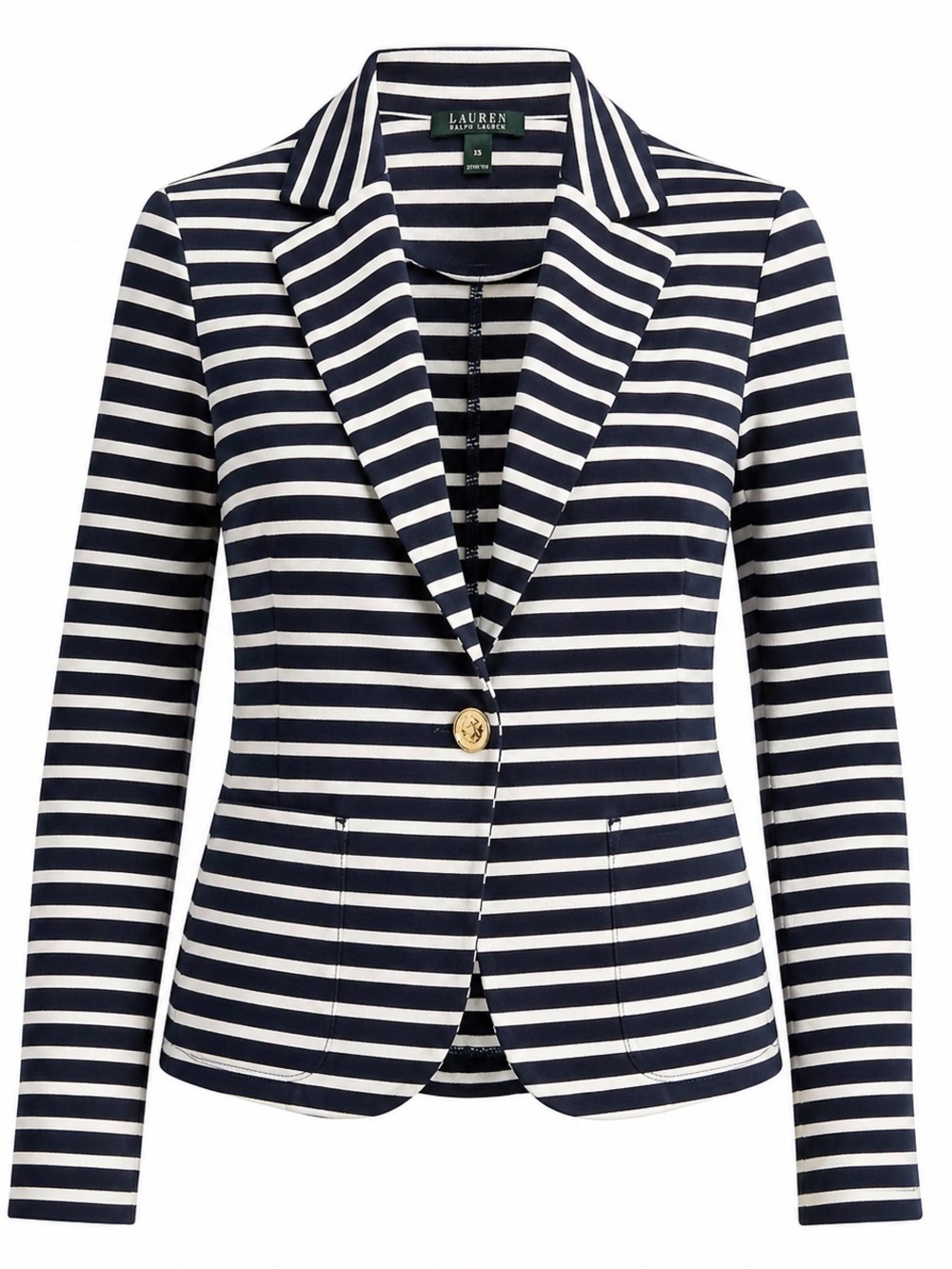 Lauren Ralph Lauren Navy White Striped Knit Blazer Nautical Classic Preppy L